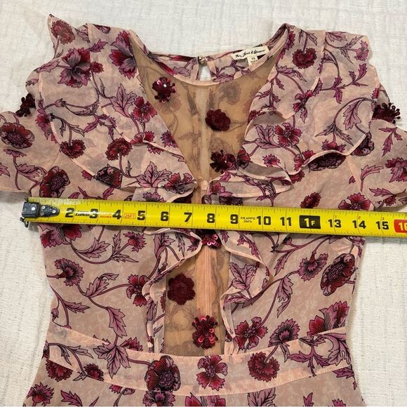 For Love & Lemons Agnes Floral Plunge Mini Dress in Soft Rose XS - Picture 7 of 13